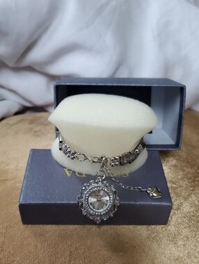 Silver Floral Pendant Watch Bracelet - 2 Piece